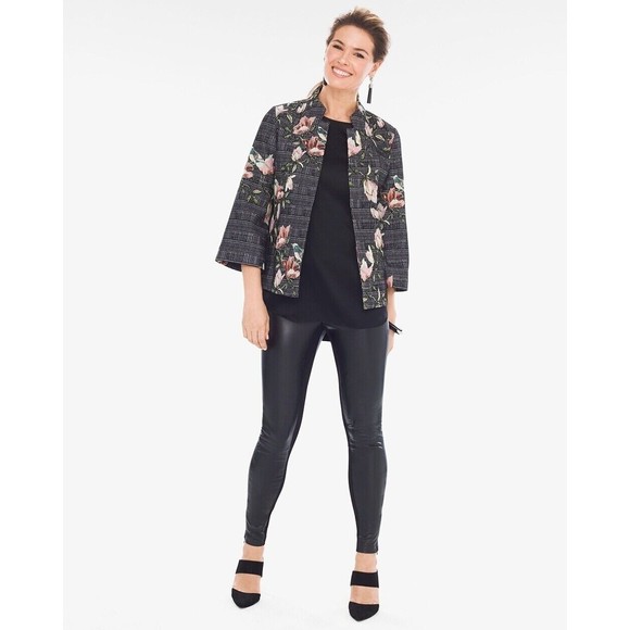 Black Label Chicos Size 00 XS Floral Jacket Lined Bird Multicolor - Picture 2 of 16